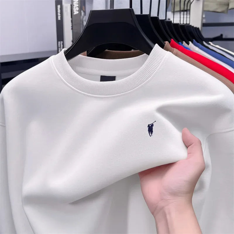 2025 New Men's Round Neck Printed Casual Long Sleeve Hoodie Solid Color Versatile Fleece Loose Casual T-Shirt