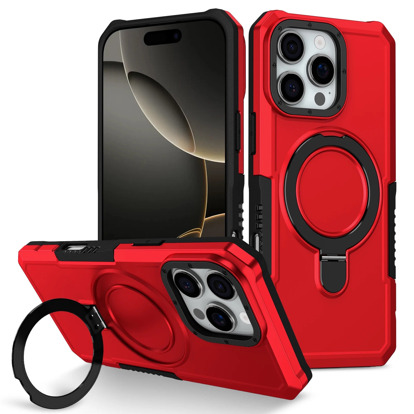 Luxury Armor Case for IPhone 17 16 15 14 13 12 11 Pro X XS XR Max 8 7 6 Plus Ring Holder Slide Lens Stand Phone Cover Shockproof