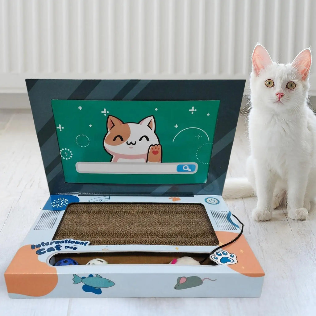 Laptop Shaped Cat Scratcher Foldable Corrugated Cat Scratching Board Cat Interactive Toy for Indoor Kitten Playing Pet Supplies