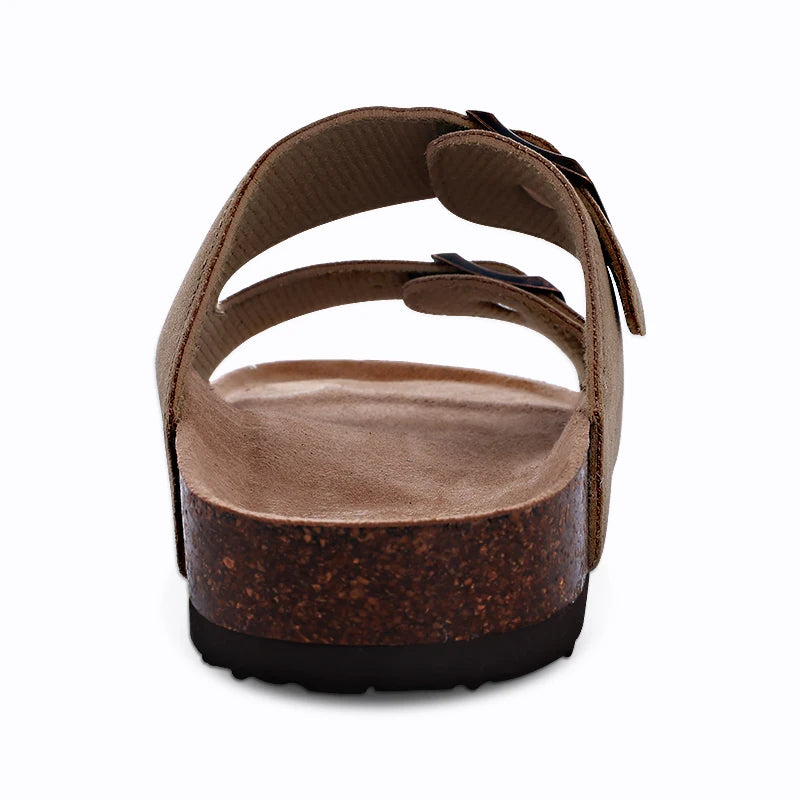 Litfun Women's Cork Footbed Sandals Classic Flat Sandals Fashion Thick Bottom Double Buckle Slides Beach Sandals With Adjustable