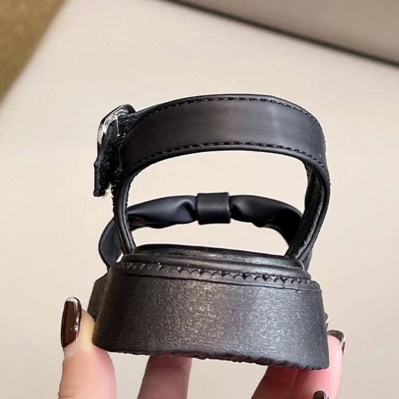 Girls Summer Beach Sandals 2025 New Solid Color Kids Causal Sandals Fashion Sweet Bow School Versatile Children Princess Shoes