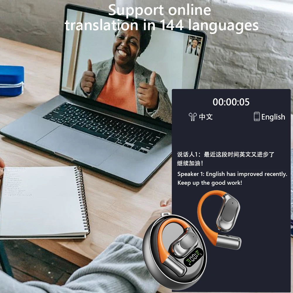 Wireless Bluetooth Translator Headset 144 Languages AI Translator Headphones Real Time Language Translators BT5.4 AI Headphone