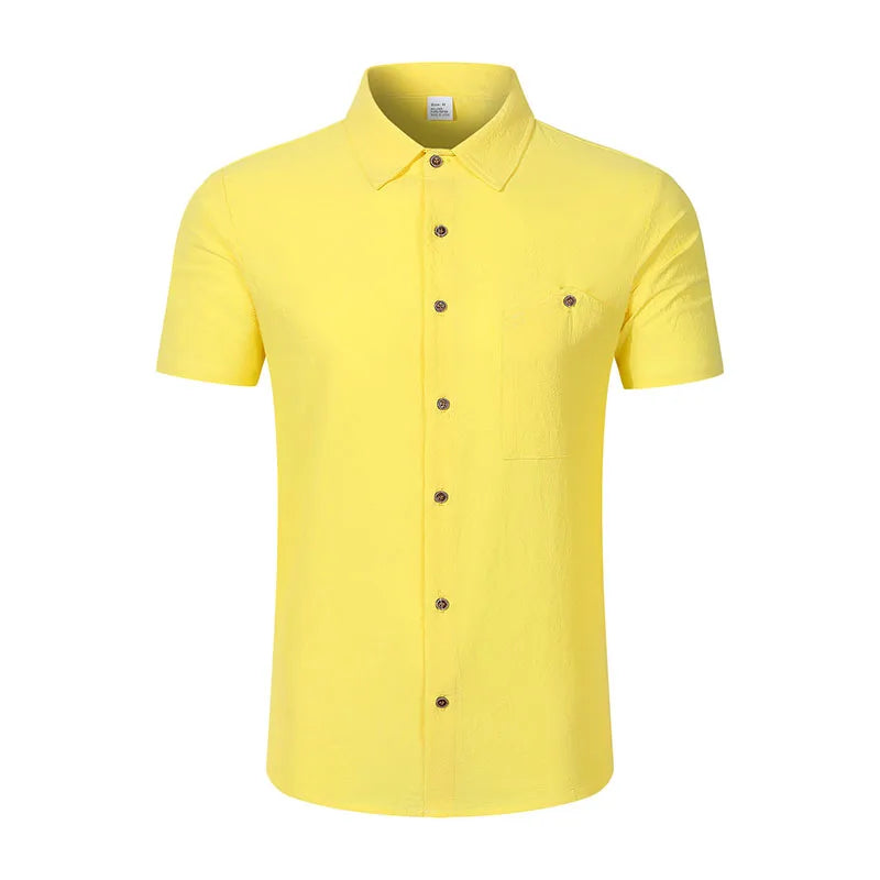 Men's Linen Blend Short Sleeve Button Down Shirt Casual Beach Tops with Chest Pocket Breathable Lightweight Summer Shirts forMen