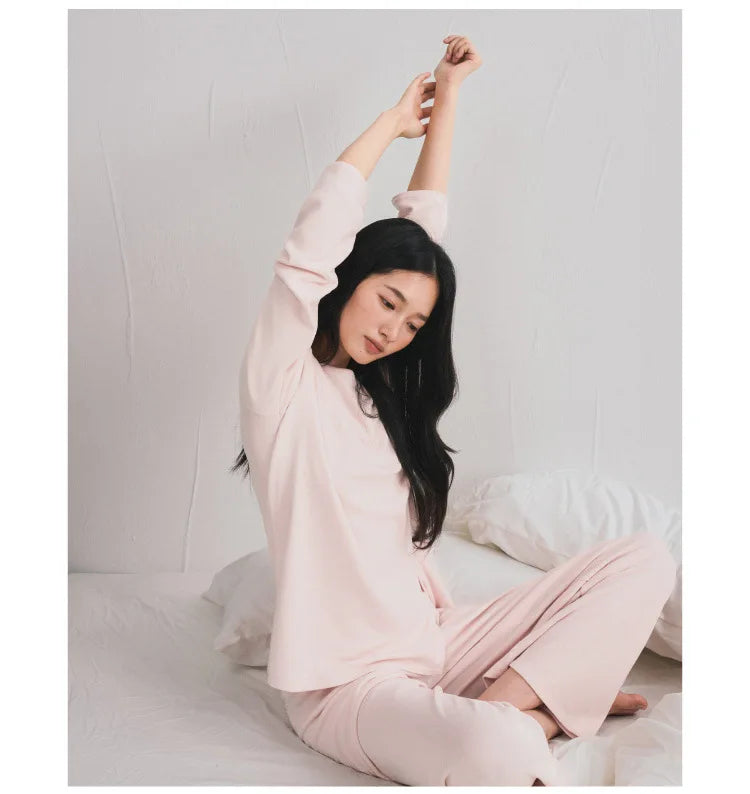 Autumn Winter Women Double-sided Brushed Pajamas T Shirt Pant Two Piece Set for home