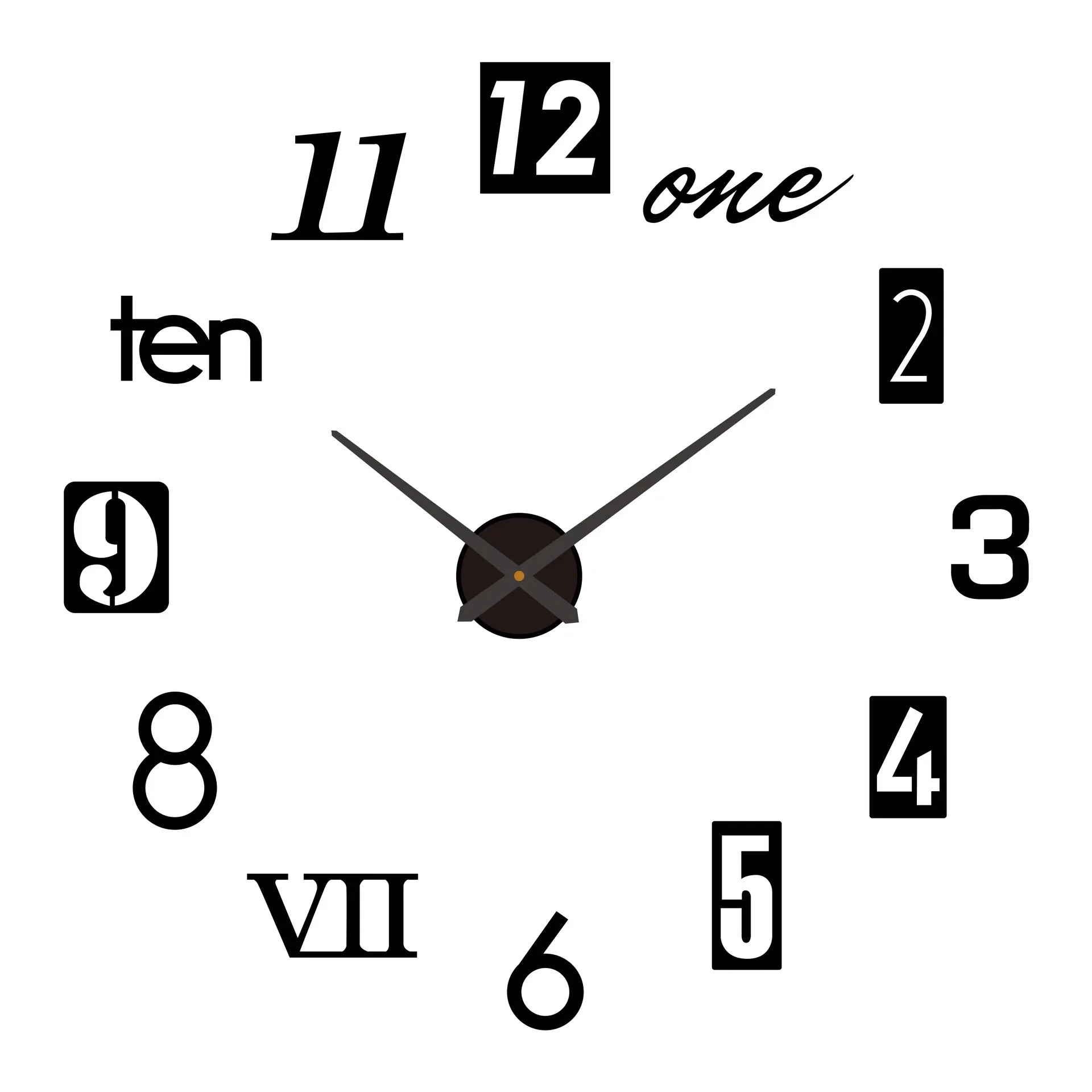 New Modern Design Large Wall Clock 3D DIY Quartz Clocks Fashion Watches Acrylic Mirror Stickers Living Room Home Decor Horloge