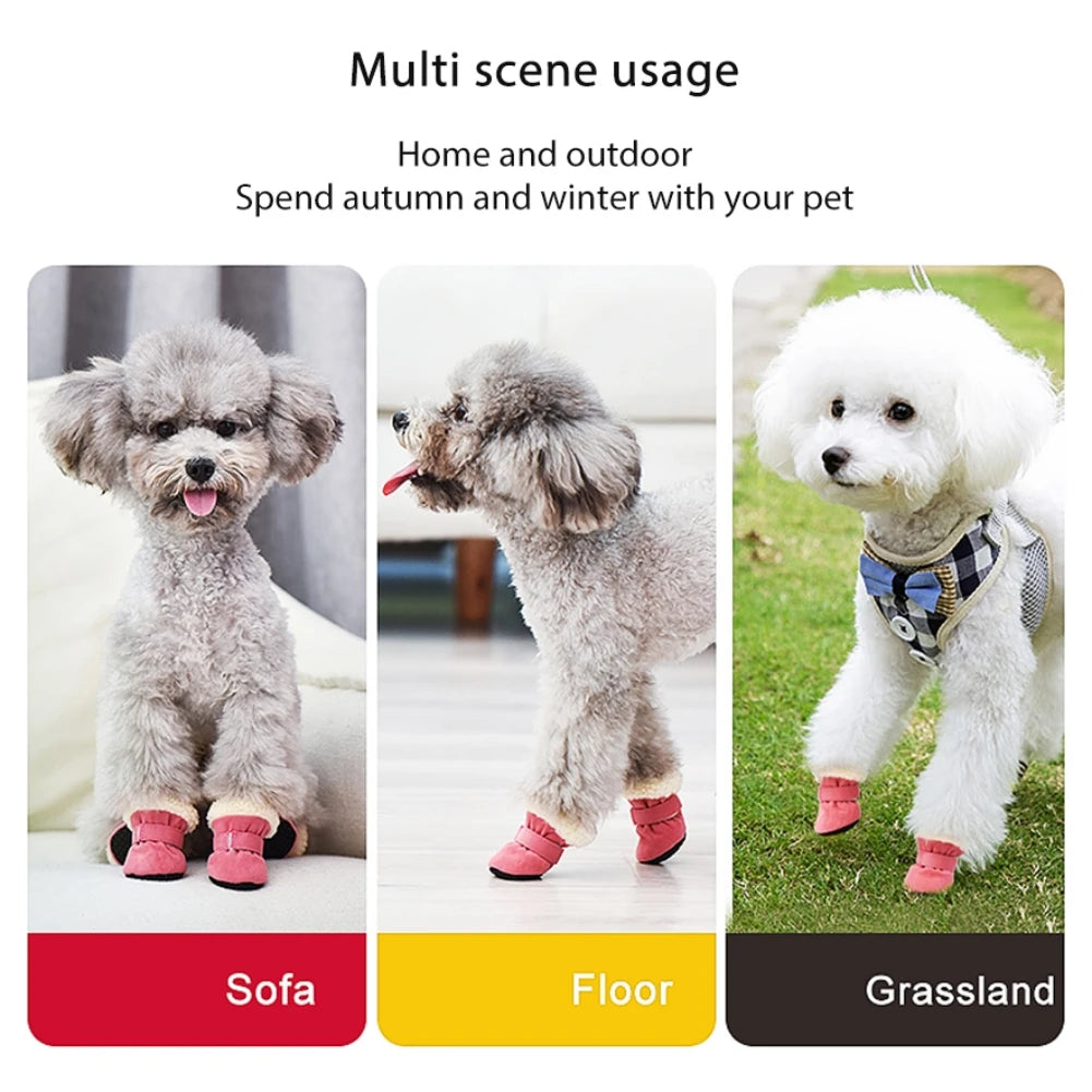 4pcs/Set Plush Dog Boots – Warm Autumn & Winter Pet Shoes