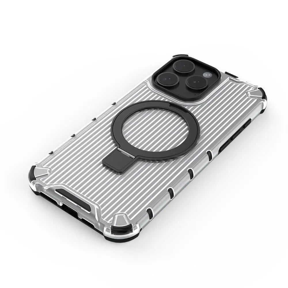 For Magsafe iPhone 17 Air 16 15 14 Plus 13 Pro Max Corrugated Magnetic Metal Bracket Transparent Phone Case Protective Cover