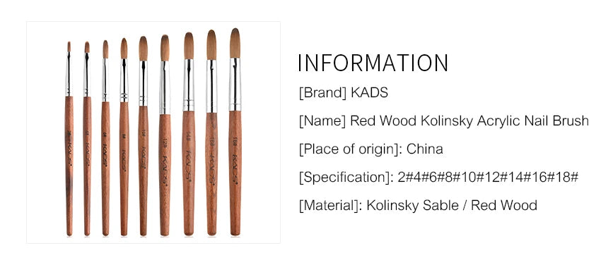 Pincel Profesional para Uñas Acrílicas KADS – Kolinsky Sable UV Gel