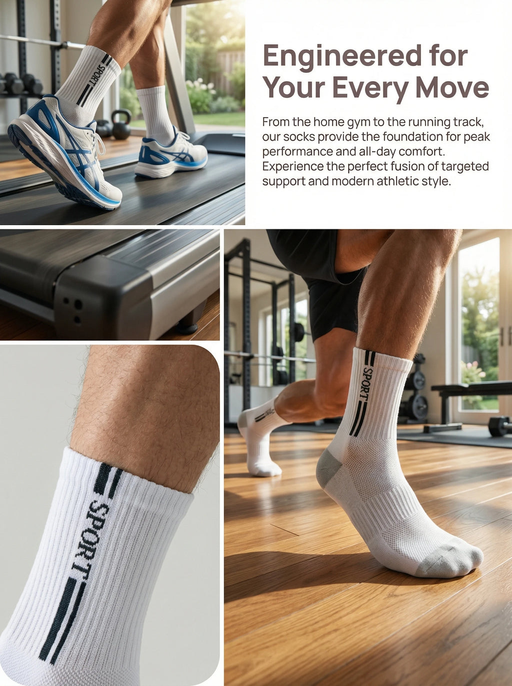 Men's Breathable Mesh Sport Crew Socks, Combed Cotton Anti-Odor Sweat Wicking Athletic Socks for Running Gym Daily Wear, 5 Pairs