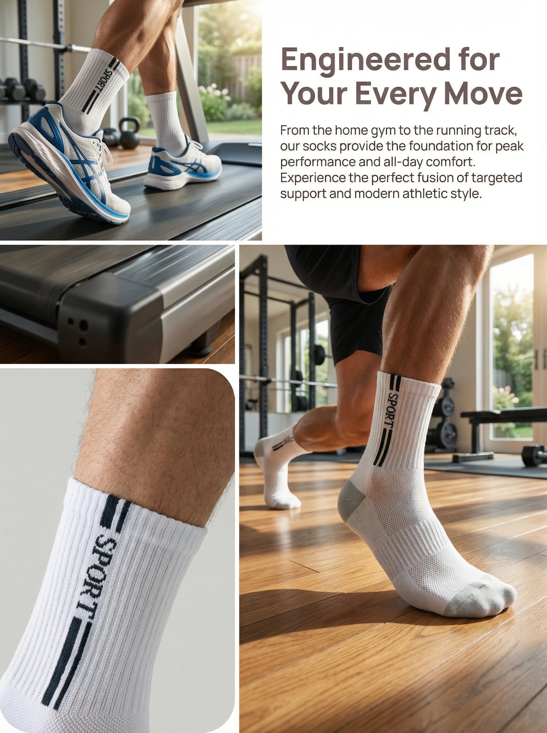 Men's Breathable Mesh Sport Crew Socks, Combed Cotton Anti-Odor Sweat Wicking Athletic Socks for Running Gym Daily Wear, 5 Pairs