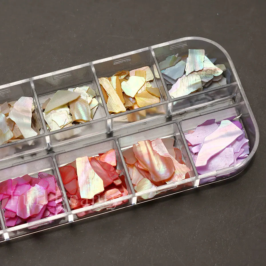 6/12Grid Abalone Sea Shell for Nails Holographic Mirror Nail Art Glitter Flakes Rainbow Mermaid Irregular Sequins Manicure Decor
