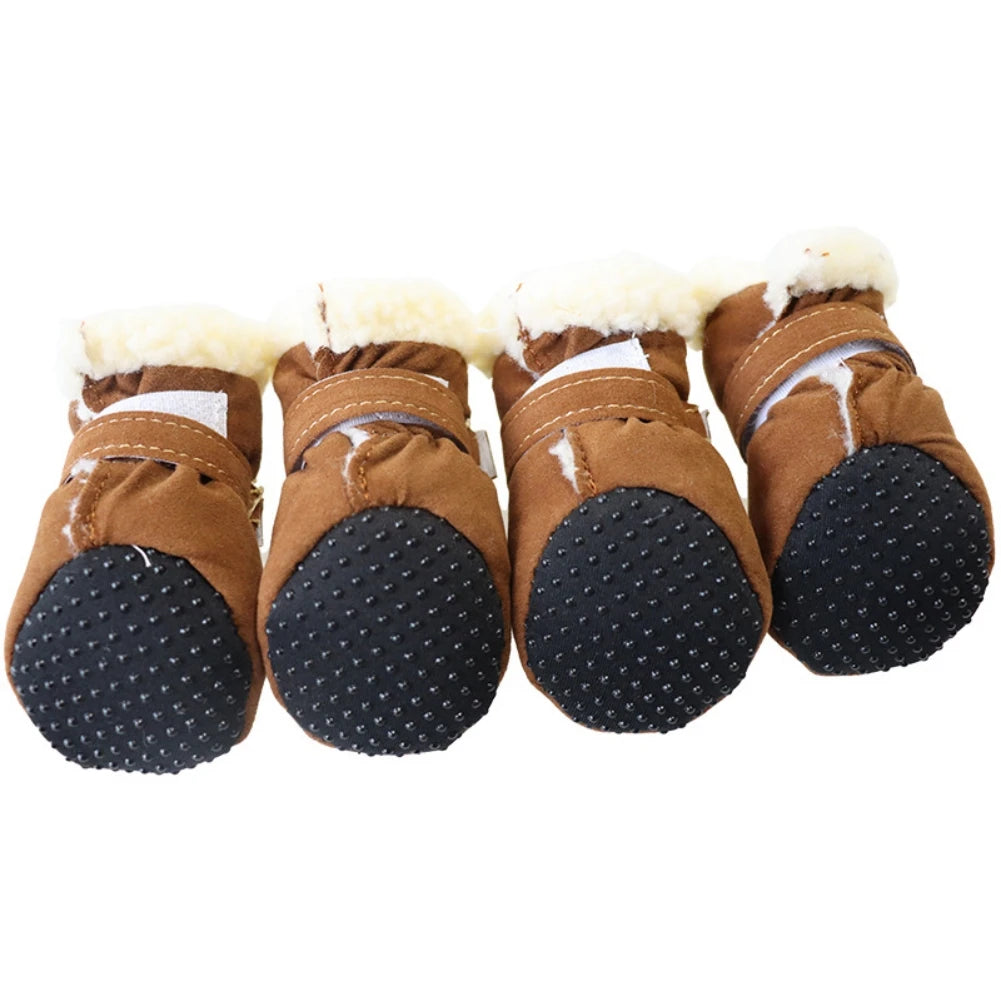 4pcs/Set Plush Dog Boots – Warm Autumn & Winter Pet Shoes