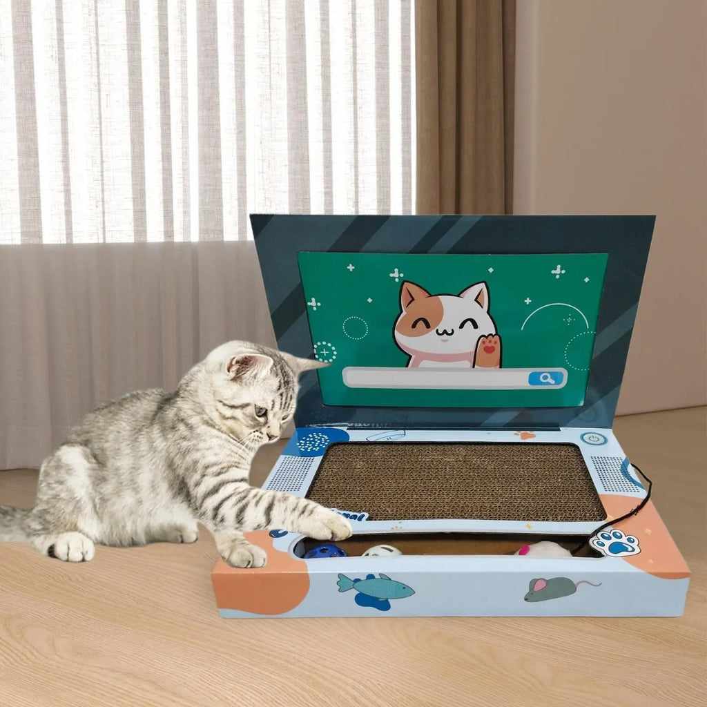 Laptop Shaped Cat Scratcher Foldable Corrugated Cat Scratching Board Cat Interactive Toy for Indoor Kitten Playing Pet Supplies