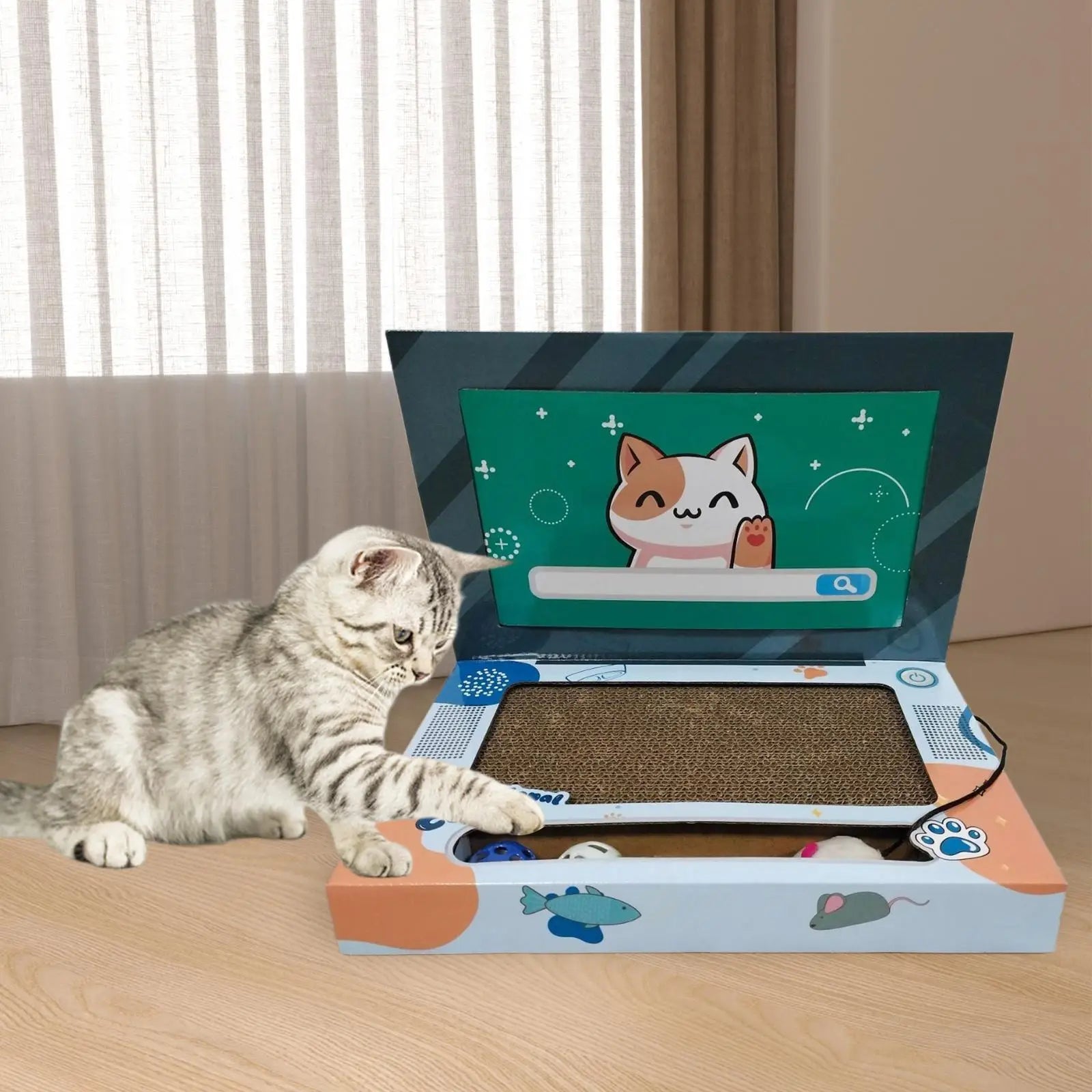 Laptop Shaped Cat Scratcher Foldable Corrugated Cat Scratching Board Cat Interactive Toy for Indoor Kitten Playing Pet Supplies