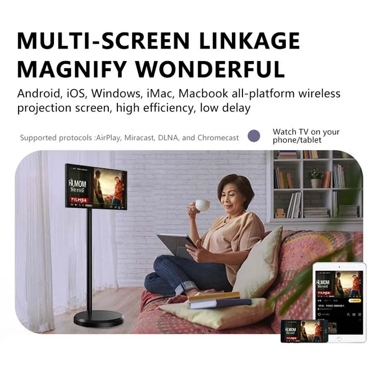 Interactive 21.5 Inch Mobile Tablet Smart Tv Monitor Lcd 1080p Portable Touch Screen Rotating Tv For Fitness Kitchens
