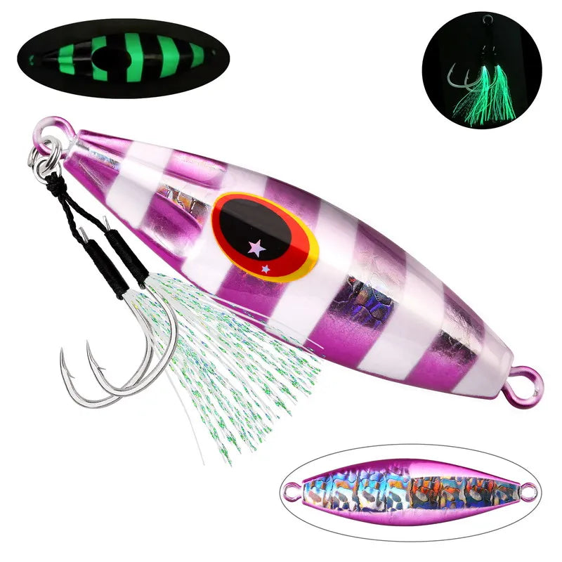 1pcs Glowing Metal Jig Fishing Lure Bionic Sea Bait With Realistic Action Durable Slow Pitch Jig For Nighttime Catches
