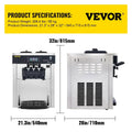 VEVOR Commercial Ice Cream Machine 5.3 to 7.4Gal per Hour Soft Serve with LED Display Auto Clean 3 Flavors for Restaurant
