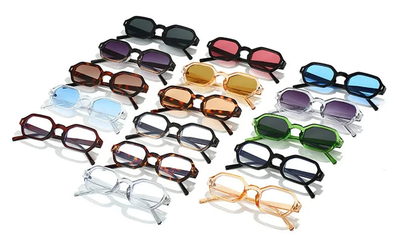 JNPCXI New Retro Small Polygon Rectangle Sunglasses Women Shades UV400 Fashion Blue Gradient Lens Men Retro Rivets Frame