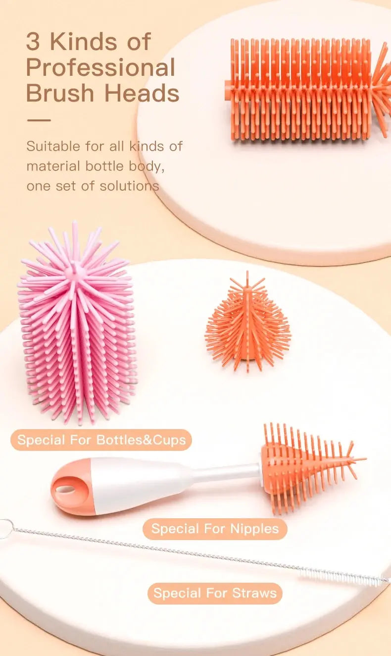 360° Silicone Baby Bottle Cleaning Brush Set 3-in-1 – Bottle, Pacifier & Straw Cleaner