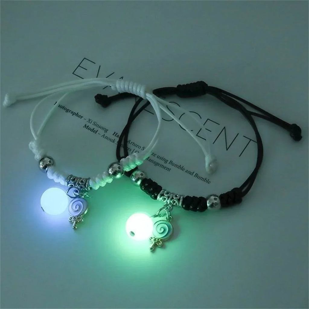 Fashion Luminous Beads Star Couple Bracelet for Women Men Charm Cat Flower Heart Key Lock Cross Matching Friend Bracelet Jewelry