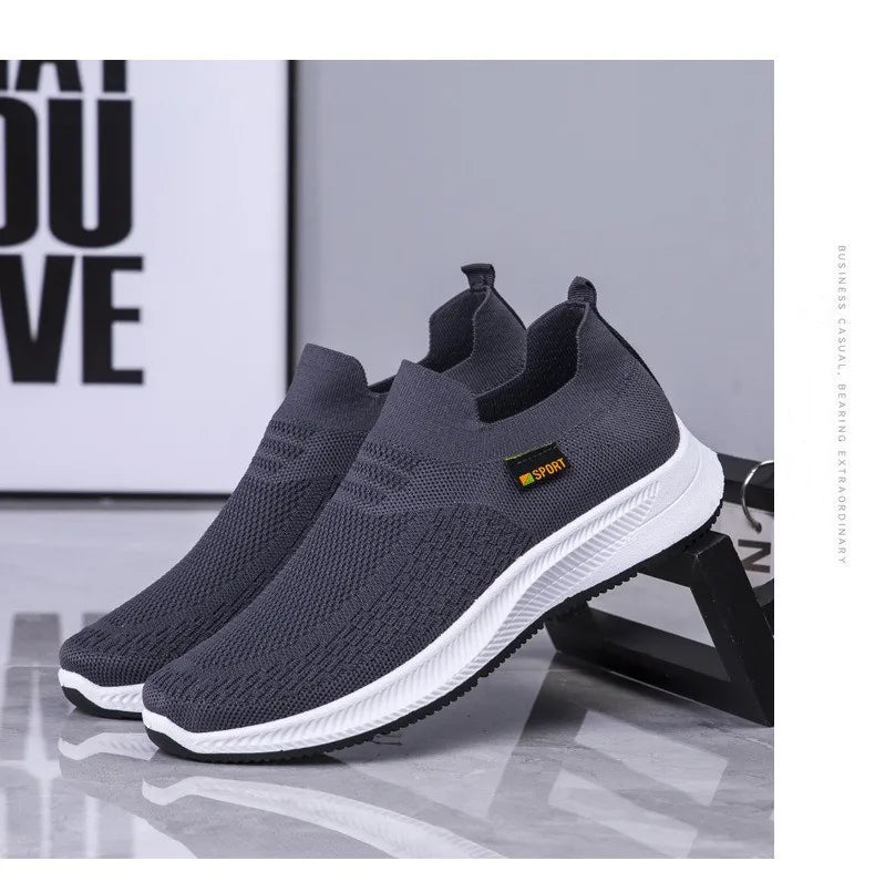 Men Walking Shoes Knit Mesh Breathable Sneakers Lightweight Sneakers Slip-on Mens Casual Shoes Fashion Comfort