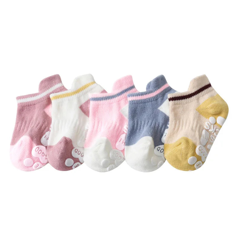 Kids Non-Slip Cotton Socks – 5 Pairs Breathable Cute Casual Socks for Girls & Boys