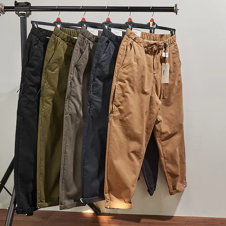 Baggy tapered casual pants cotton autumn and winter weight trousers men's overalls