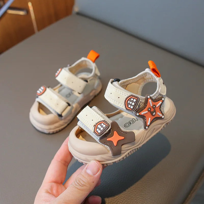 Children Summer Beach Sandals 2026 Super Cool Boys Artifical Leather Breathable Comfortable Flat Sandals Baby Soft Shoes H03272