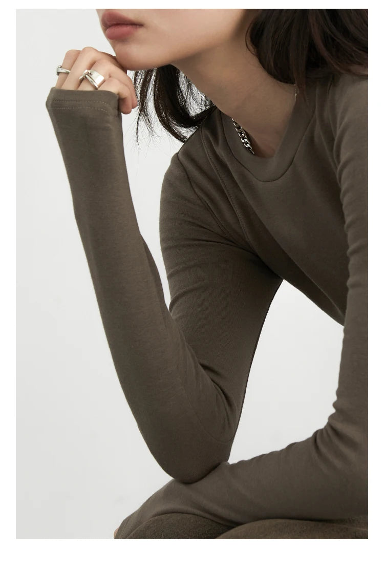 CHIC VEN Women T-Shirts Solid New Basic Heating Cashmere Round Neck Woman Tees Slim Fit Female Tops Spring Autumn 2024