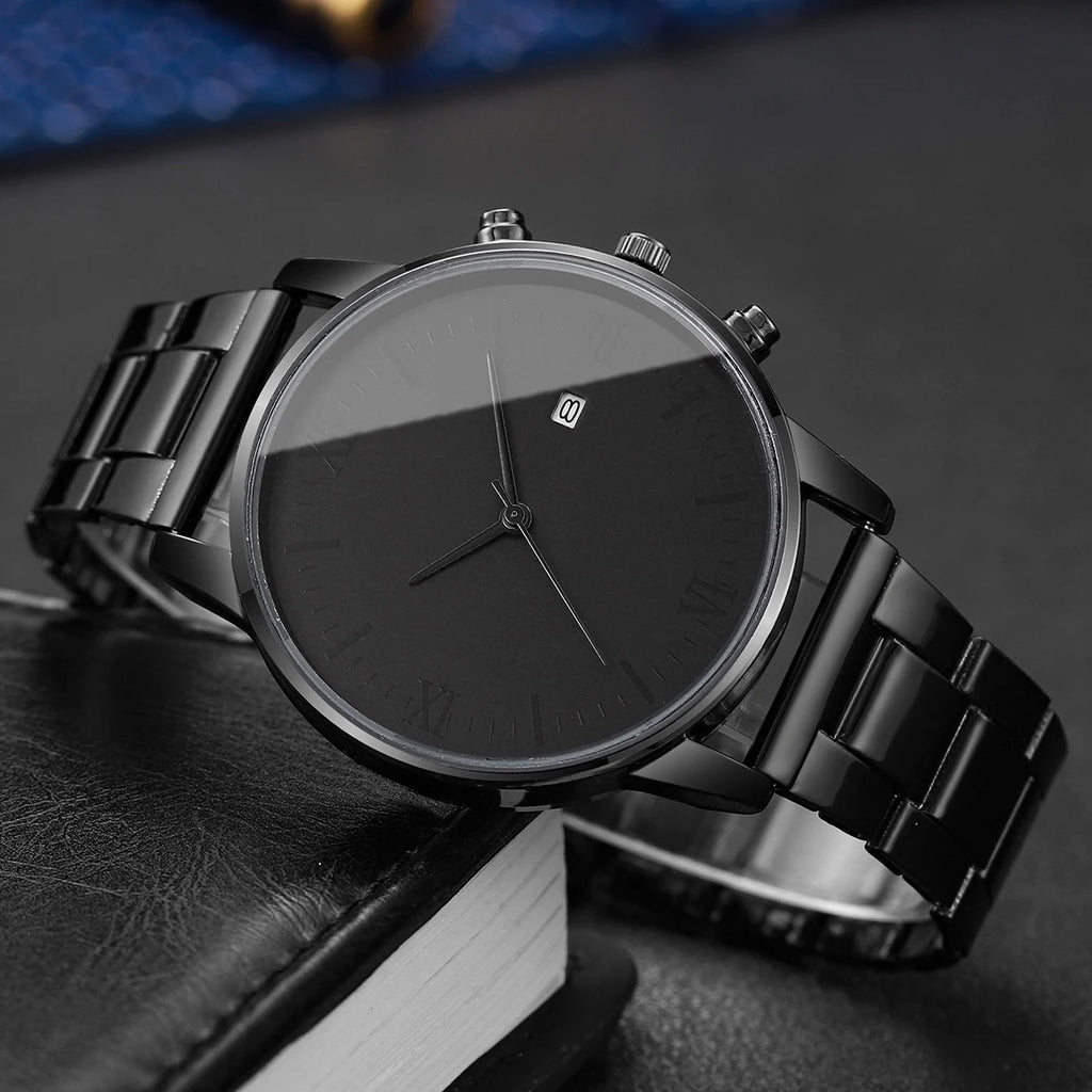 1/2/4PCS Fashion Men Business Watches Simple Roma Dial Analog Quartz Watch for Men Calendar Clock Reloj Hombre（Without Box）