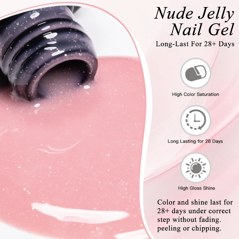 6pcs Nude Jelly Gel Nail Polish Set Summer Nails Sheer Translucent Nail Gel for Manicure Nail Supplies Soak Off UV Led Varnish