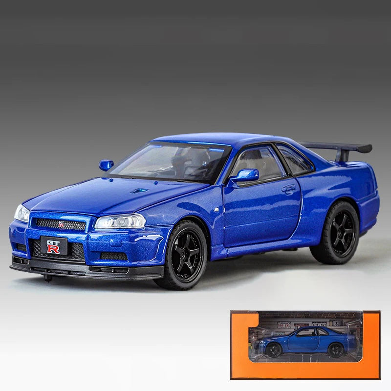 1:32 Nissan GTR R34 Skyline Street Car Version Supercar Diecast Model Car Alloy Metal Car Accessories Ornament Automobile Gifts