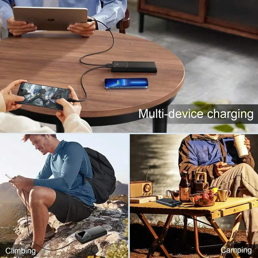 20000mAh 22.5W Fast Charging Power Bank, USB-C input and output equipped with LED display. Supports PD3.0 & QC4.0, compatible with iPhone and Android devices, black portable battery pack.