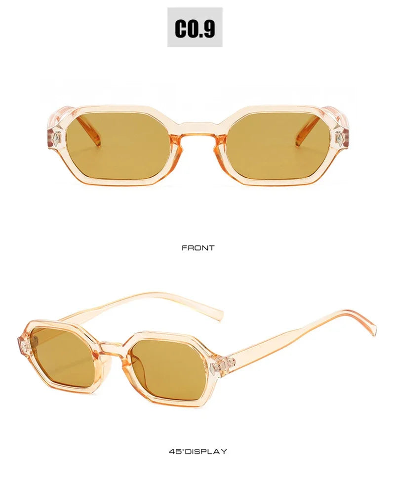 JNPCXI New Retro Small Polygon Rectangle Sunglasses Women Shades UV400 Fashion Blue Gradient Lens Men Retro Rivets Frame