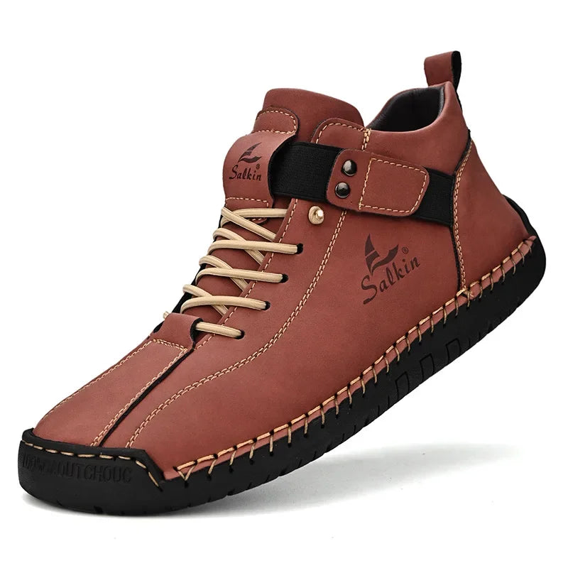 Winter New Men's Low-top Ankle Boots High Quality Hand-stitched Hook&loop Leather Casual Sneakers Classic Man Shoes Plus Size 48