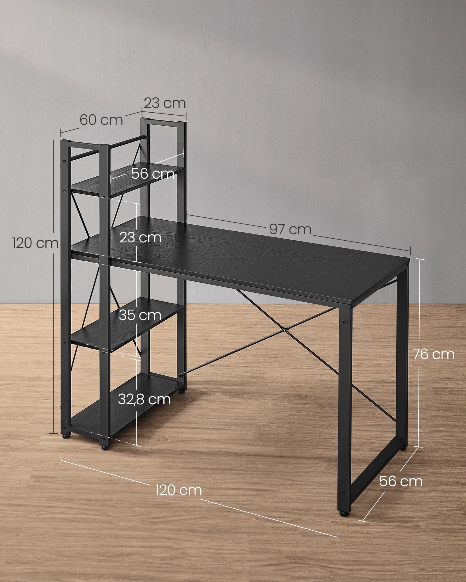 VASAGLE Computer table Desk, 120/137.2 cm, with shelves on the right or left