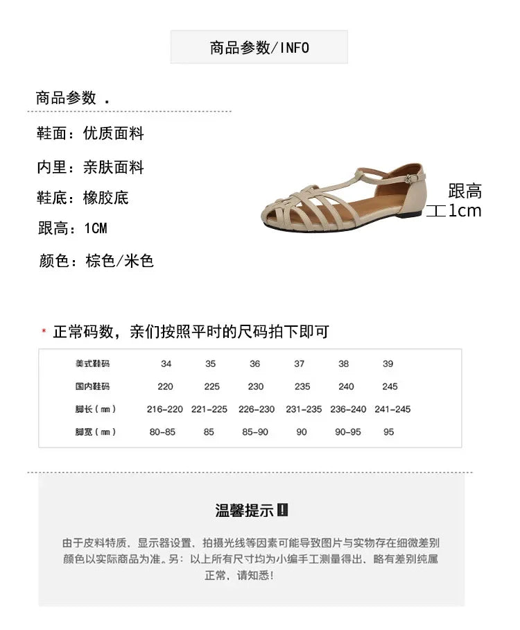 Shoes Female Sandal 2025 Women's Girls Beige New Summer Comfort Low Retro Flat Back Strap Square heel Rubber PU Scandals