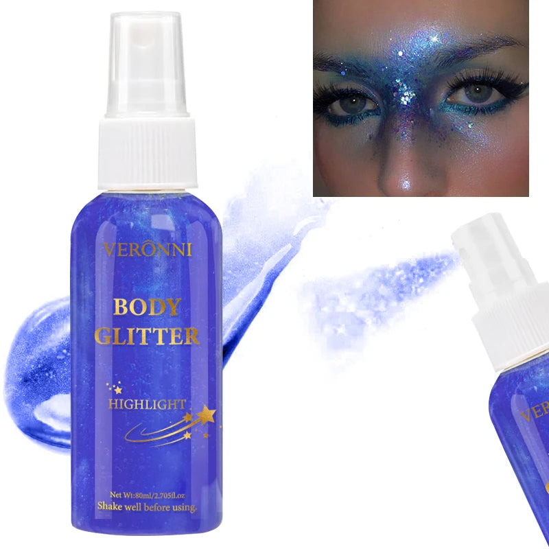 Glitter Hair Shimmer Spray,Multi-Purpose Body & Face Fine Mist Body Glow Body Highlighter Flakes Face,Body Hair Spray Makeup