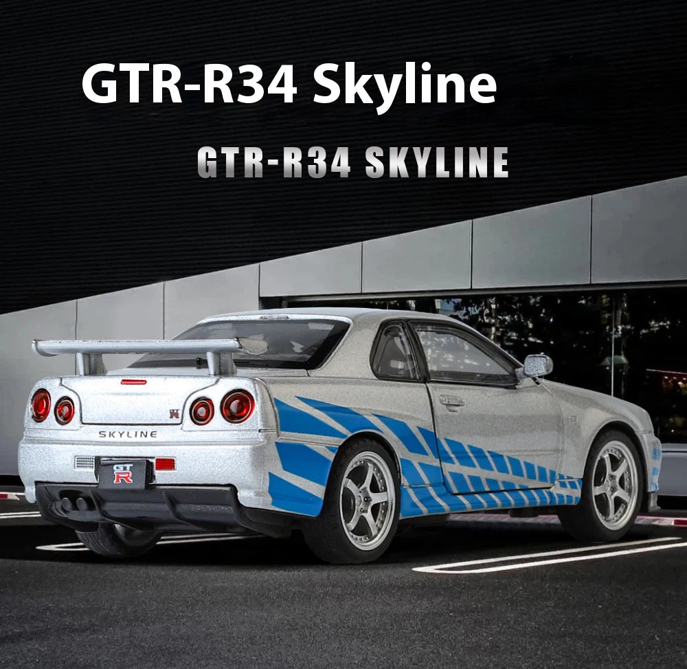 1:32 Nissan GTR R34 Skyline Street Car Version Supercar Diecast Model Car Alloy Metal Car Accessories Ornament Automobile Gifts