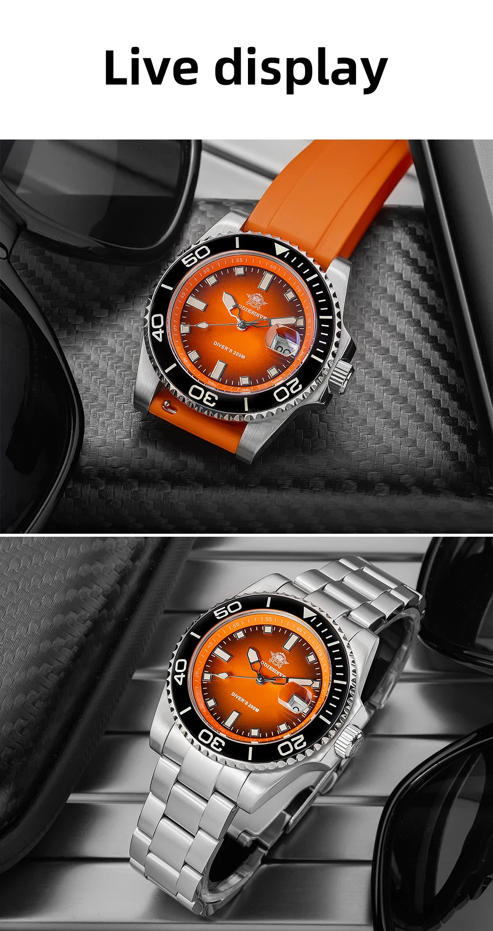 ADDIESDIVE NEW Diver Watch For Men Top Brand Waterproof Luminous Quartz Wristwatch Green/Red/Orange Dial Stainless Steel Watches