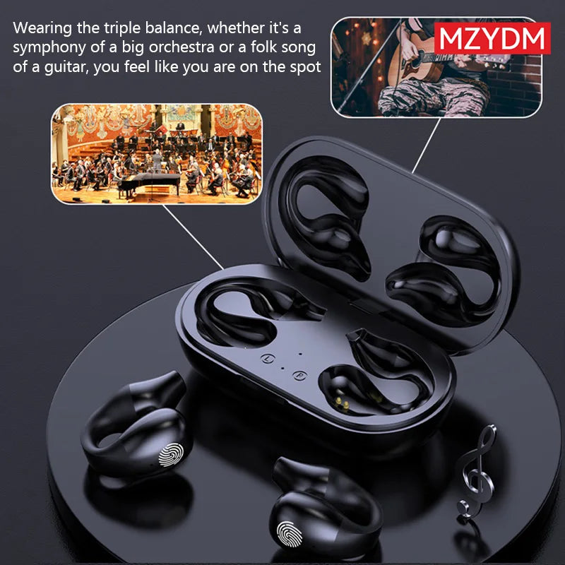 Wireless Bluetooth 5.2 Earphones Bone Conduction Earphones Sports Noise Reduction Ear Clip HiFI Stereo Earphones Digital Display