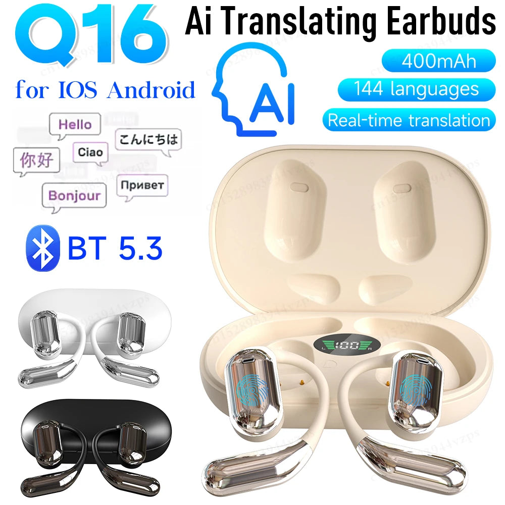 Wireless AI Translator Earbuds 3-in-1 144 Languages Noise Cancelling Bluetooth 5.3 Headset Instant Translator Smart Voice Real T
