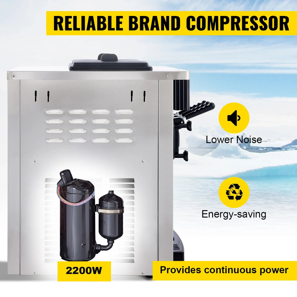 VEVOR Commercial Ice Cream Machine 5.3 to 7.4Gal per Hour Soft Serve with LED Display Auto Clean 3 Flavors for Restaurant
