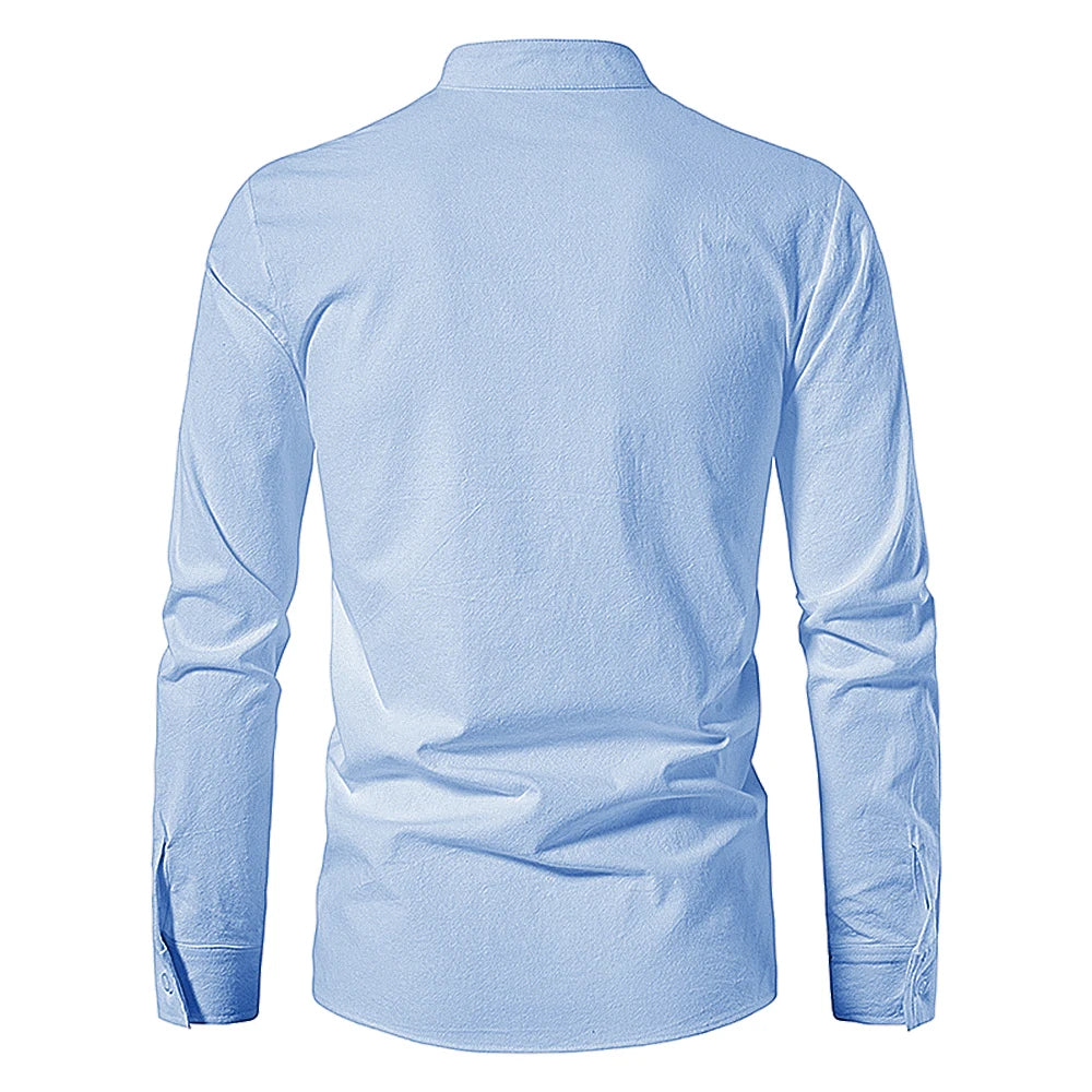 New Men's Casual Blouse Cotton Linen Shirt Tops Long Sleeve Tee Shirt Spring Autumn Slanted Placket Vintage Yoga Shirts