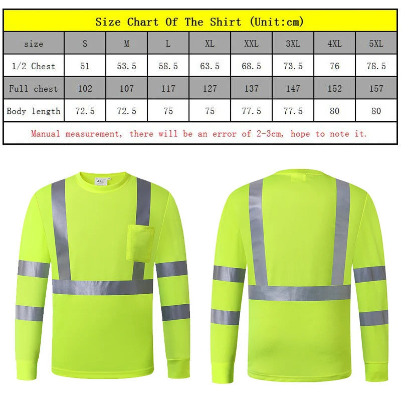 Fluorescent Yellow Workwear T Shirt  Long Sleeve  Breathable shirts for Work Warehouse Construction Class 3