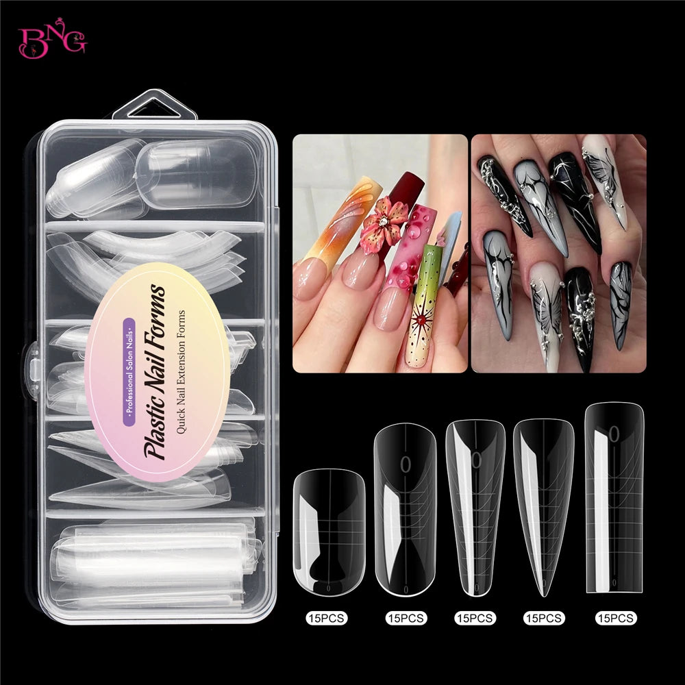 BNG Wide Size Dual Forms Nails Square Coffin Almond Nail Extension Mold False Nail Tips UV Gel Quick Building Mold Manicure Tool