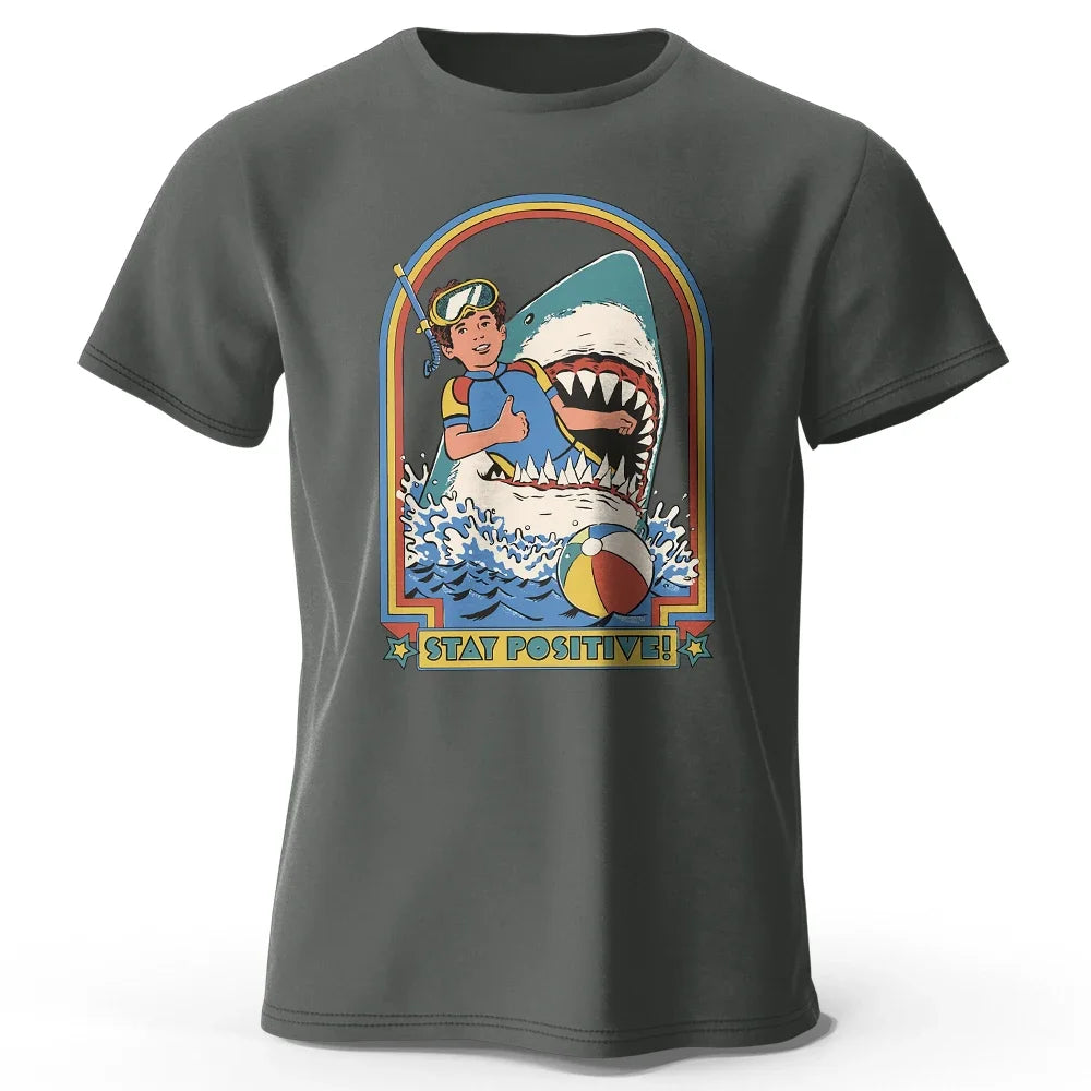 Stay Positive Printed 100% Cotton Classic Vintage Funny T-Shirt For Men Women Sportswear Tops Tees