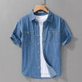Summer New Casual Denim Short Sleeve Shirts Men Clothing Pure Cotton Slim and Thin Soft Streetwear FY9358