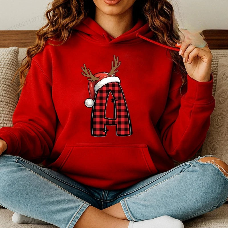 Personalised Santa Family Christmas Hoodie Harajuku Hip Hop Pullover Sweatshirt Santa Alphabet Sportswear Fashion Trends Unisex