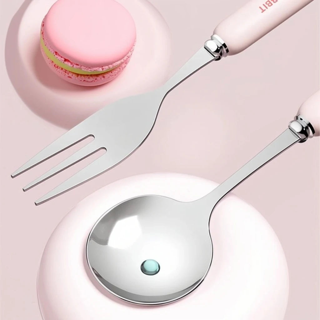 3/4PCS Cute Portable Dinnerware Set Reusable 304 Stainless Steel Fork Spoon Chopsticks With Box Cutlery For Kid Student